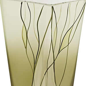 Homeroots 8 Mouth Blown European Made Green Glass Hand Decorated Squarish Vase  Crystal Glass 375728