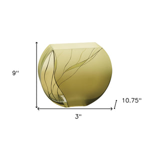 Homeroots 9" Green Round Crystal Glass Table Vase With Sculptural Details  Crystal Glass 375729