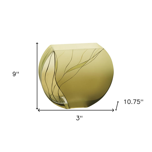 Homeroots 9" Green Round Crystal Glass Table Vase With Sculptural Details  Crystal Glass 375729