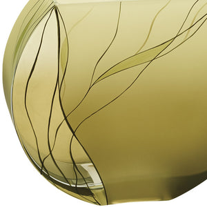 Homeroots 9" Green Round Crystal Glass Table Vase With Sculptural Details  Crystal Glass 375729