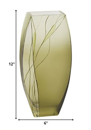 Homeroots 12 Mouth Blown European Made Green Glass Hand Decorated Vase  Crystal Glass 375730