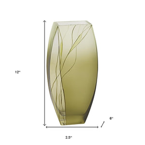 HomeRoots 12" Green Abstract Lead-Free Crystal Table Vase - Modern Elegance for Home Décor & Gifting 375730