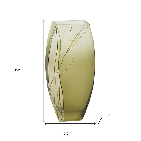 HomeRoots 12" Green Abstract Lead-Free Crystal Table Vase - Modern Elegance for Home Décor & Gifting 375730