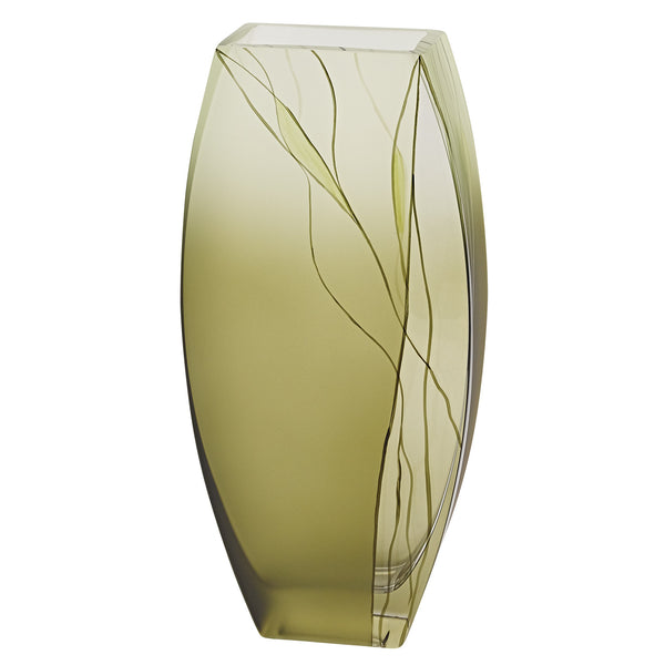 Homeroots 12 Mouth Blown European Made Green Glass Hand Decorated Vase  Crystal Glass 375730