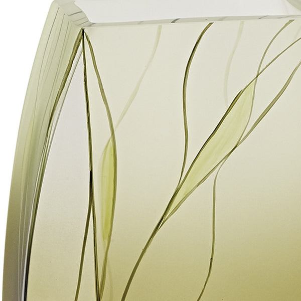 Homeroots 12 Mouth Blown European Made Green Glass Hand Decorated Vase  Crystal Glass 375730