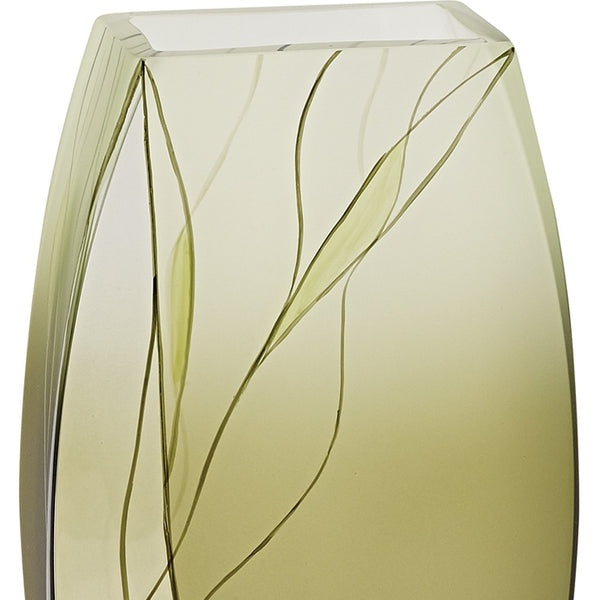 Homeroots 12 Mouth Blown European Made Green Glass Hand Decorated Vase  Crystal Glass 375730