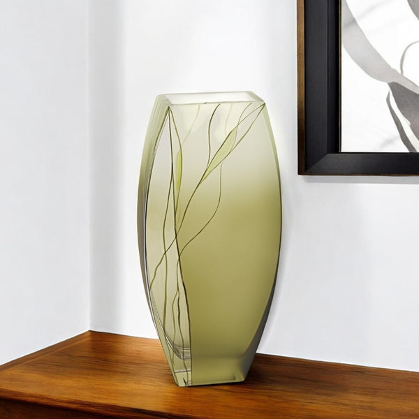 HomeRoots 12" Green Abstract Lead-Free Crystal Table Vase - Modern Elegance for Home Décor & Gifting 375730