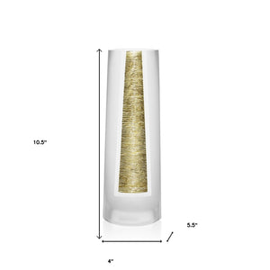 HomeRoots 11" Lead-Free Crystal Cylinder Vase with Gold Stripe - Elegant Home Decor for Modern Interiors 375733
