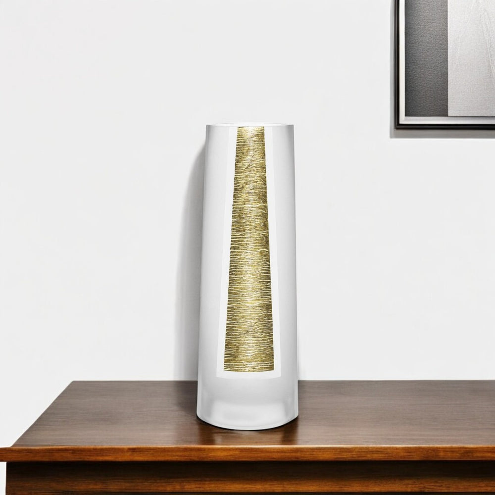HomeRoots 11" Lead-Free Crystal Cylinder Vase with Gold Stripe - Elegant Home Decor for Modern Interiors 375733