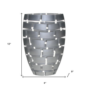 Homeroots 12 Mouth Blown Wall Design Silver Vase  Lead Free Crystal 375734