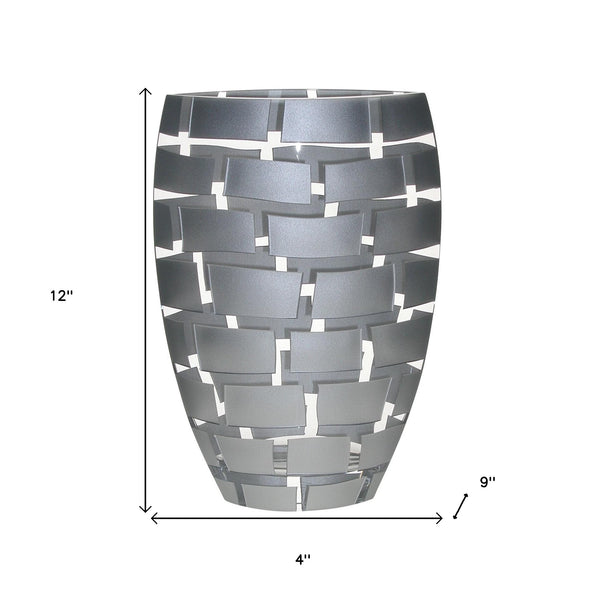 Homeroots 12 Mouth Blown Wall Design Silver Vase  Lead Free Crystal 375734