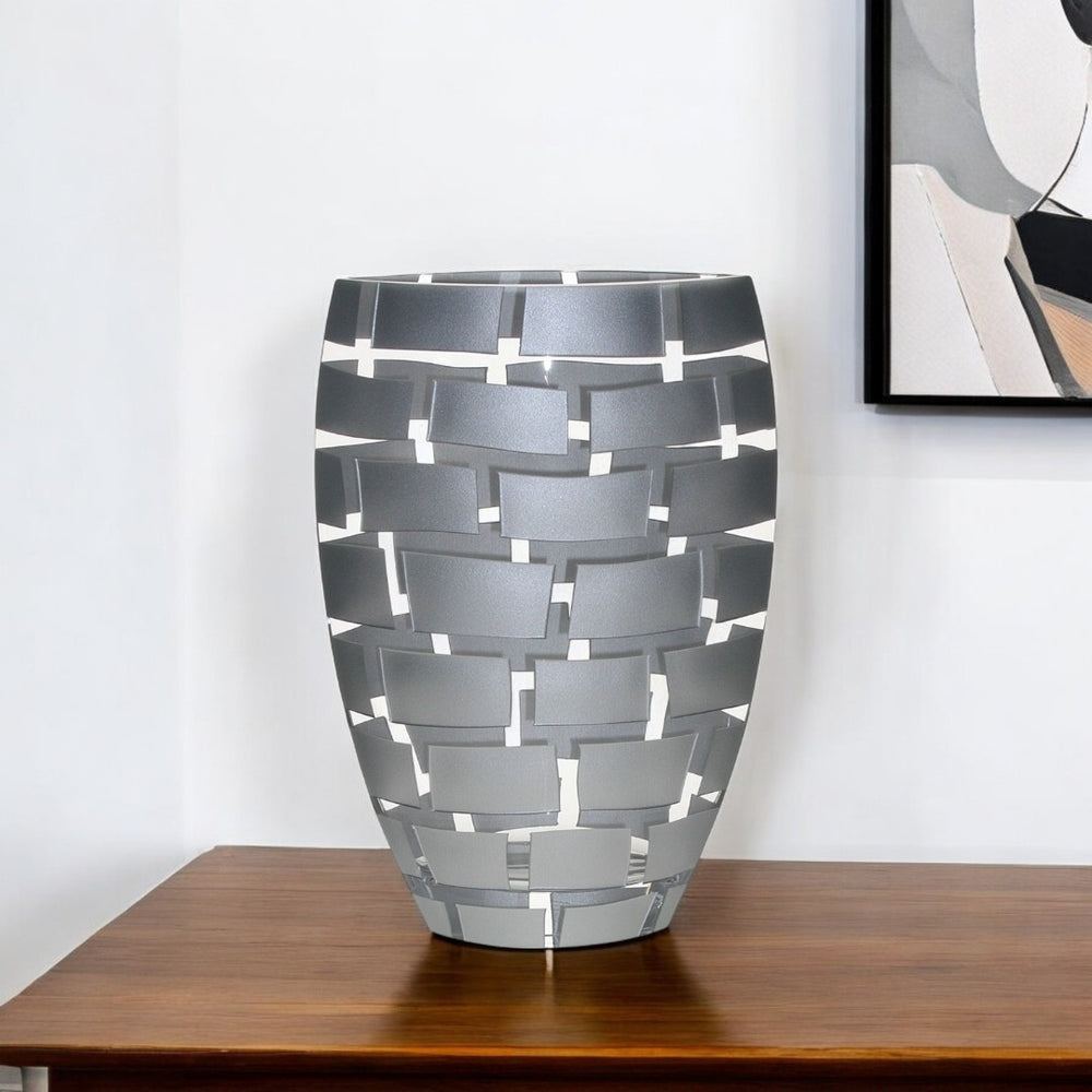 HomeRoots 12" Elegant Lead-Free Crystal Oval Vase with Hand-Painted Silver Geometric Design for Modern Decor 12 inches 375734
