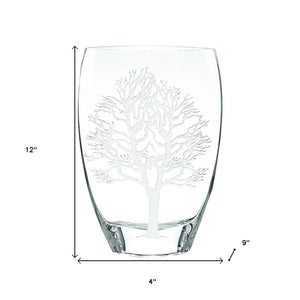 Homeroots 12 Mouth Blown Frosted Crystal European Made Tree Of Life Vase  Lead Free Crystal 375736