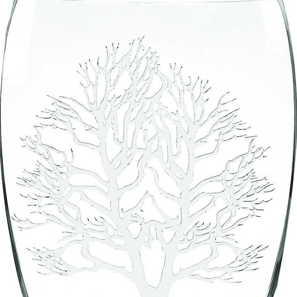 Homeroots 12 Mouth Blown Frosted Crystal European Made Tree Of Life Vase  Lead Free Crystal 375736