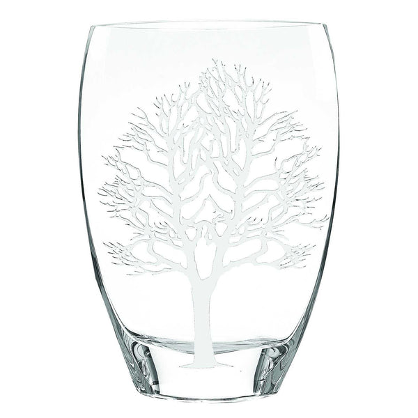 Homeroots 12 Mouth Blown Frosted Crystal European Made Tree Of Life Vase  Lead Free Crystal 375736