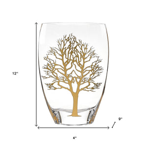 Homeroots 12 Mouth Blown Gold Tree Of Life Vase  Lead Free Crystal 375737