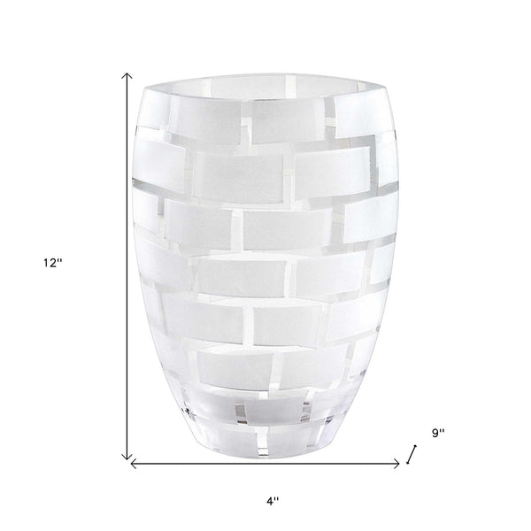 Homeroots 12" Mouth Blown Frosted Crystal European Made Wall Design Vase  Lead Free Crystal 375738