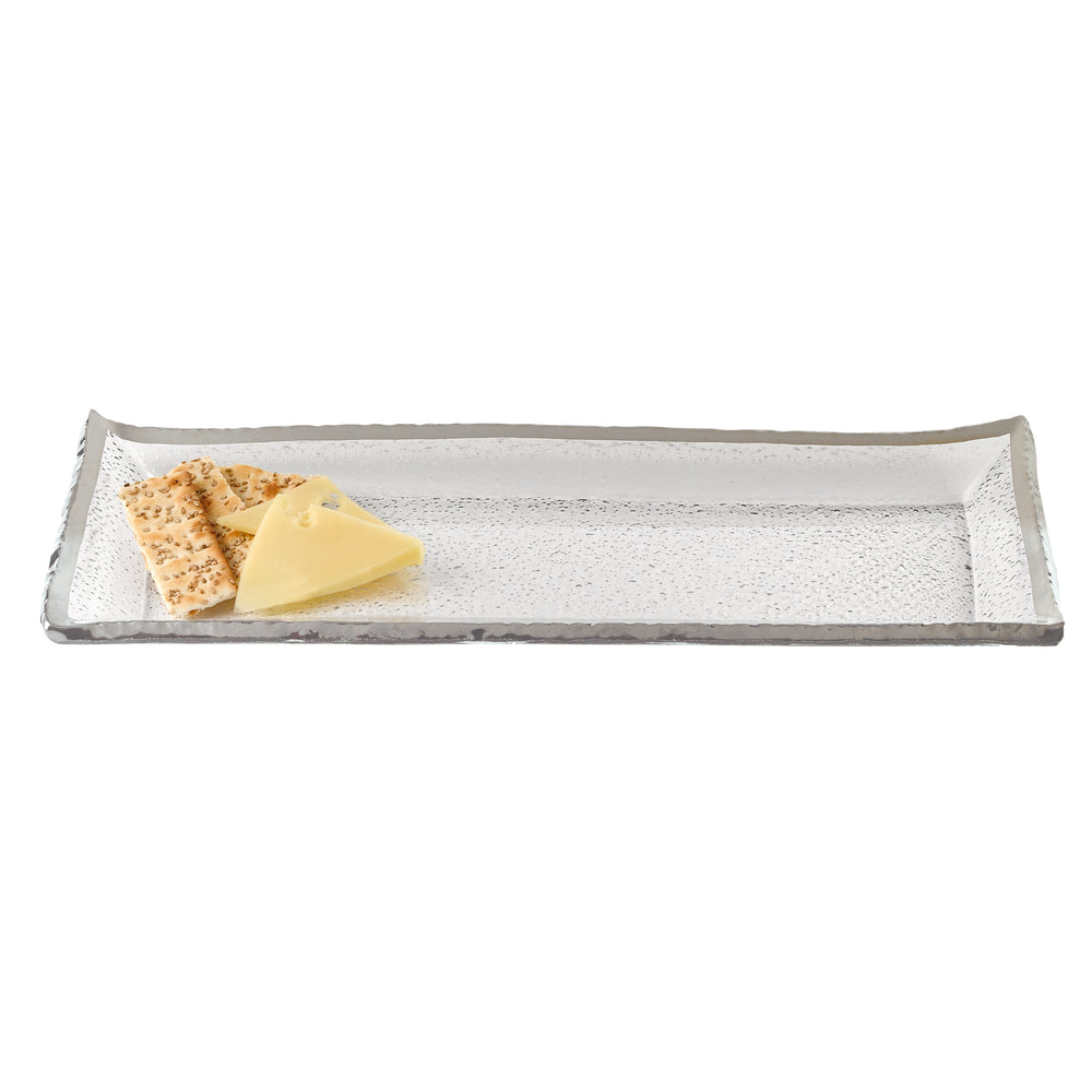 Homeroots 18 Enchanting Mouth Blown Rectangular Glass Serving Platter With Gold Accent - Ideal Gift!   375749