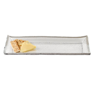 Homeroots 18 Enchanting Mouth Blown Rectangular Glass Serving Platter With Gold Accent - Ideal Gift!   375749
