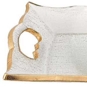 Homeroots 11" Clear And Gold Seeded Glass Serving Tray – Elegant Handcrafted Design With Scalloped Edge & Handles   375752