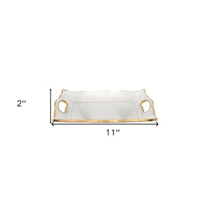 Homeroots 11" Clear And Gold Seeded Glass Serving Tray – Elegant Handcrafted Design With Scalloped Edge & Handles   375752