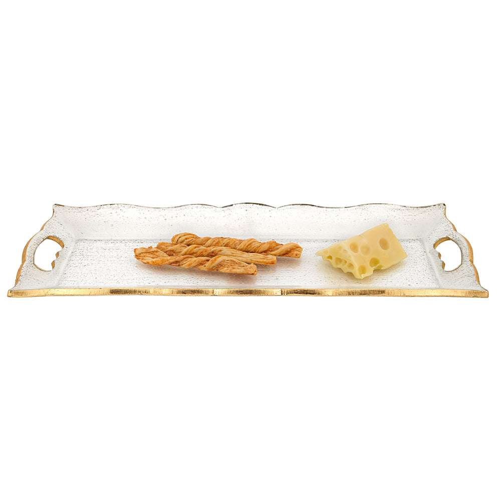 Homeroots 20" Gold Glass Indoor Outdoor Tray With Handles   375753