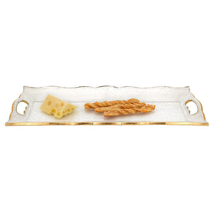 Homeroots 20" Gold Glass Indoor Outdoor Tray With Handles   375753