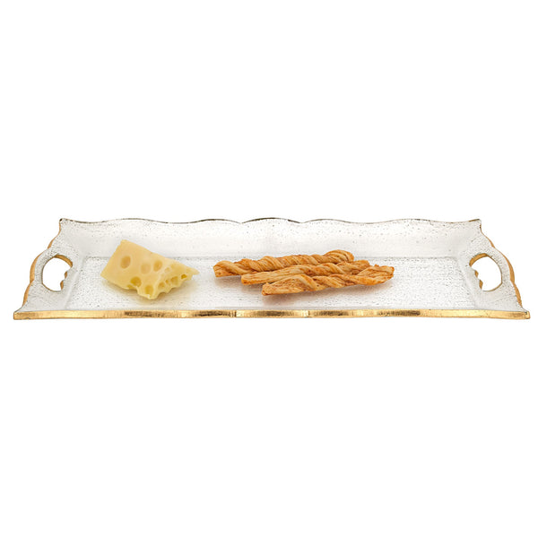 Homeroots 20" Gold Glass Indoor Outdoor Tray With Handles   375753