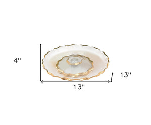 Homeroots 13" Clear And Gold Round Glass Hand Finished Lazy Susan   375756