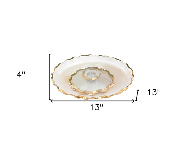 Homeroots 13" Clear And Gold Round Glass Hand Finished Lazy Susan   375756