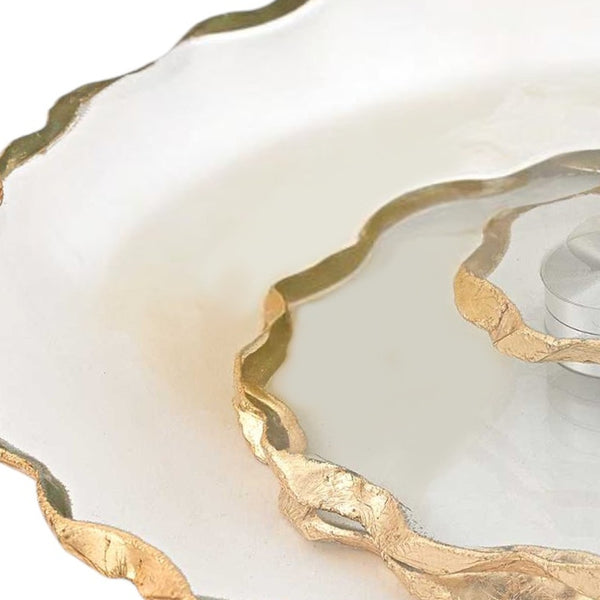 Homeroots 13" Clear And Gold Round Glass Hand Finished Lazy Susan   375756