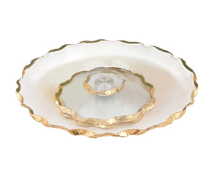 Homeroots 13" Clear And Gold Round Glass Hand Finished Lazy Susan   375756