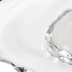 Homeroots 13" Clear And Silver Round Glass Hand Finished Lazy Susan   375757