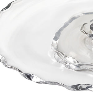 Homeroots 13" Clear And Silver Round Glass Hand Finished Lazy Susan   375757