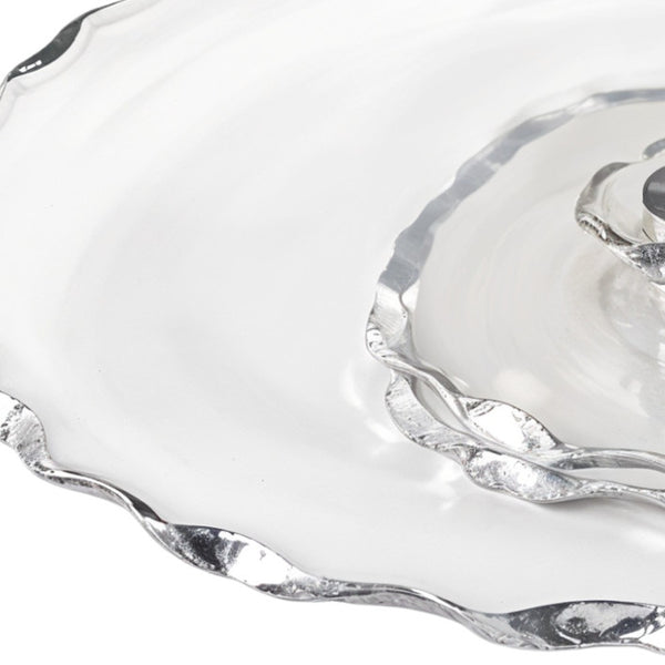 Homeroots 13" Clear And Silver Round Glass Hand Finished Lazy Susan   375757