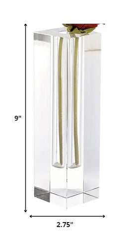 Homeroots 9 Hand Crafted Crystal Square Optical Bud Vase  Lead Free Crystal 375766