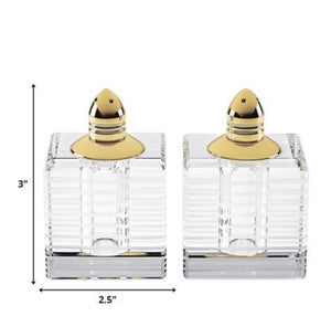 Homeroots 3" Elegant Cut Crystal Salt And Pepper Shakers With Gold Accents For Sophisticated Dining Decor 3 Inches  375769