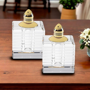 Homeroots 3" Elegant Cut Crystal Salt And Pepper Shakers With Gold Accents For Sophisticated Dining Decor 3 Inches  375769