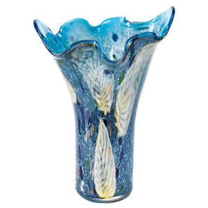 HomeRoots 17" Elegant Blue and Green Cylinder Crystal Glass Vase - Timeless Design for Modern Décor Display 375773