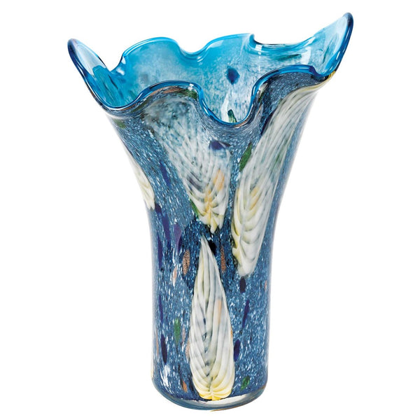 HomeRoots 17" Elegant Blue and Green Cylinder Crystal Glass Vase - Timeless Design for Modern Décor Display 375773