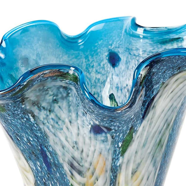 HomeRoots 17" Elegant Blue and Green Cylinder Crystal Glass Vase - Timeless Design for Modern Décor Display 375773