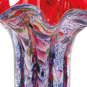 HomeRoots 17" Murano-Style Glass Vase - Striking Blue, Red & White Abstract Design for Elegant Home Decor 375774