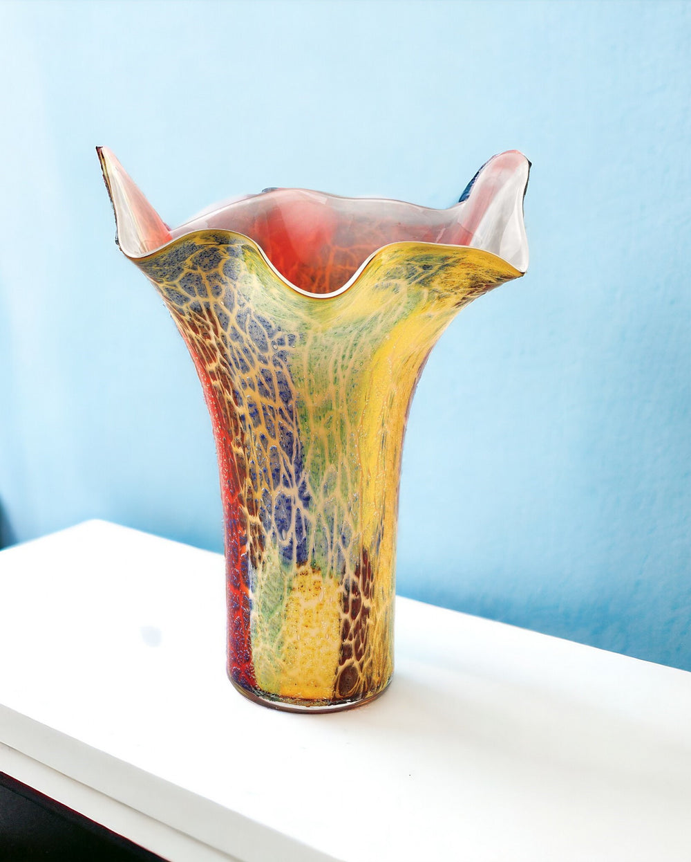 Homeroots 17" Red And Yellow Glass Abstract Novelty Table Vase  Glass 375776