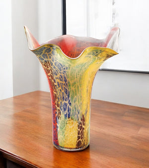 HomeRoots 17" Bold Red and Yellow Abstract Glass Table Vase – Sculptural Art Piece for Home Decor & Gifting 375776