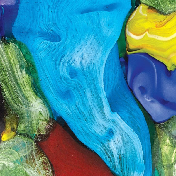 HomeRoots 11" Murano-Style Glass Vase in Vibrant Blue, Green, Red & Yellow - Unique Artful Centerpiece for Home 375777