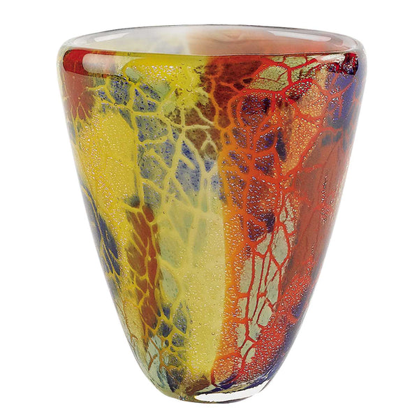 Homeroots 8" Orange Red And Yellow Murano Glass Abstract Oval Table Vase  Murano Glass 375778