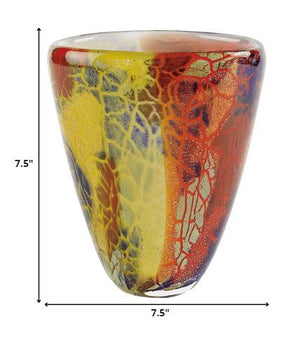 Homeroots 8" Orange Red And Yellow Murano Glass Abstract Oval Table Vase  Murano Glass 375778