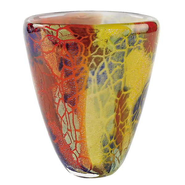Homeroots 8" Orange Red And Yellow Murano Glass Abstract Oval Table Vase  Murano Glass 375778