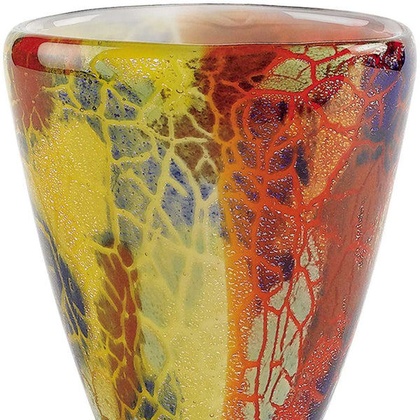 Homeroots 8" Orange Red And Yellow Murano Glass Abstract Oval Table Vase  Murano Glass 375778