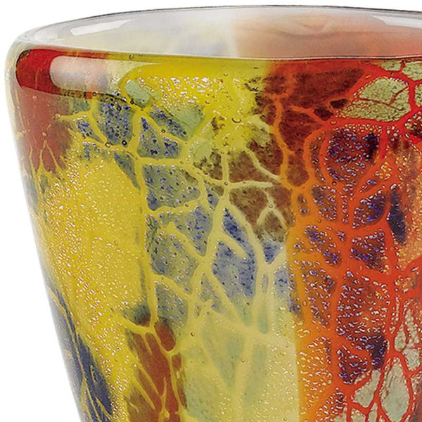 Homeroots 8" Orange Red And Yellow Murano Glass Abstract Oval Table Vase  Murano Glass 375778